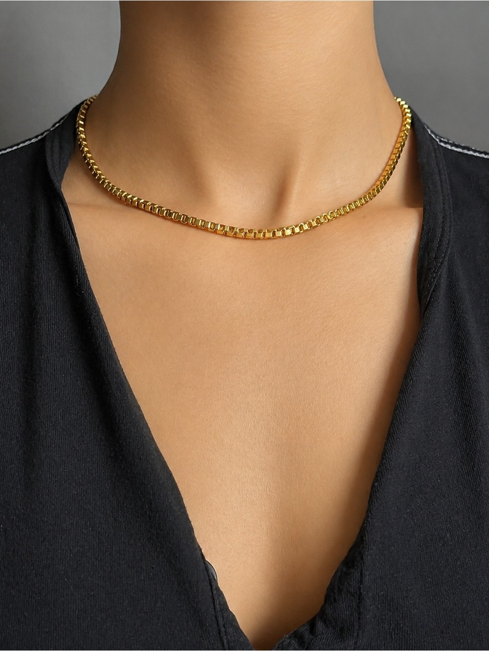 Gold Box Chain Choker Necklace - Women Jewelry